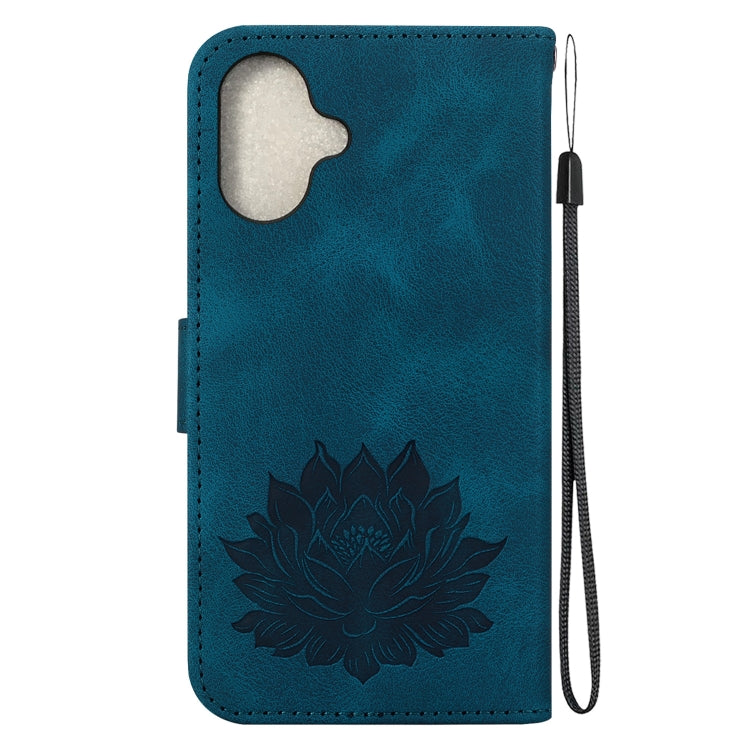 For iPhone 16 Lotus Embossed Leather Phone Case(Dark Blue) - iPhone 16 Cases by PMC Jewellery | Online Shopping South Africa | PMC Jewellery | Buy Now Pay Later Mobicred