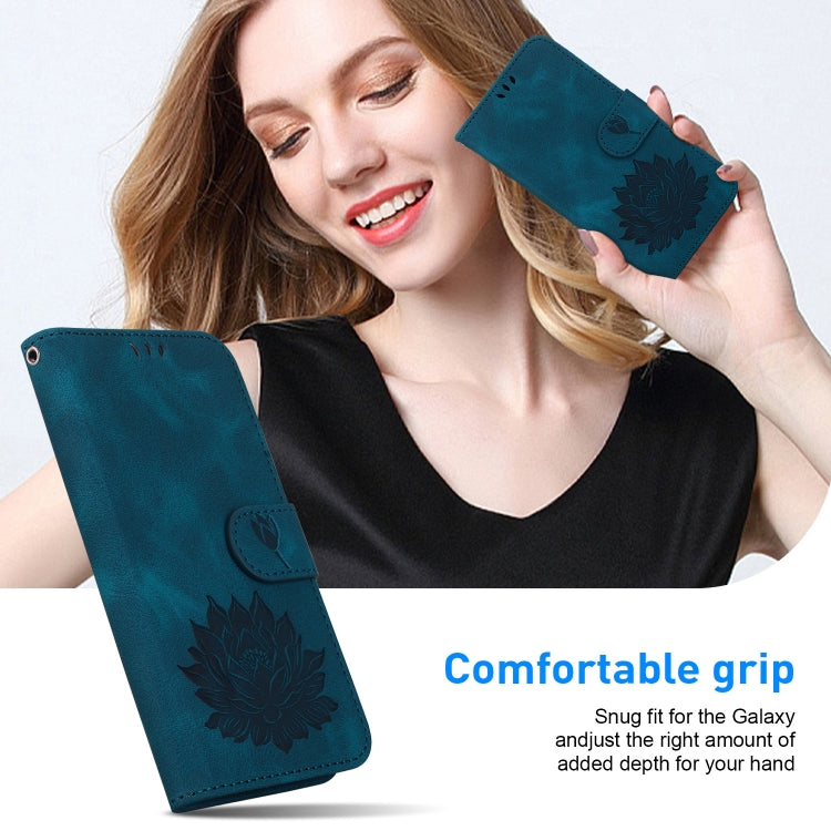 For iPhone 16 Lotus Embossed Leather Phone Case(Dark Blue) - free shipping - PMC TechLife - Order now!