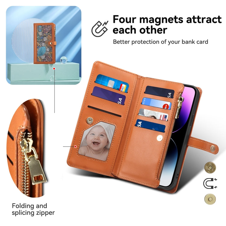 For Samsung Galaxy S25 5G ESEBLE Star Series Lanyard Zipper Wallet RFID Leather Case(Brown) - free shipping - PMC Jewellery - Order now!