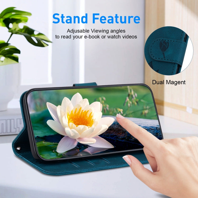 For Google Pixel 9 Pro Lotus Embossed Leather Phone Case(Dark Blue) - Google Cases by PMC TechLife | Online Shopping South Africa | PMC TechLife | Buy Now Pay Later Mobicred