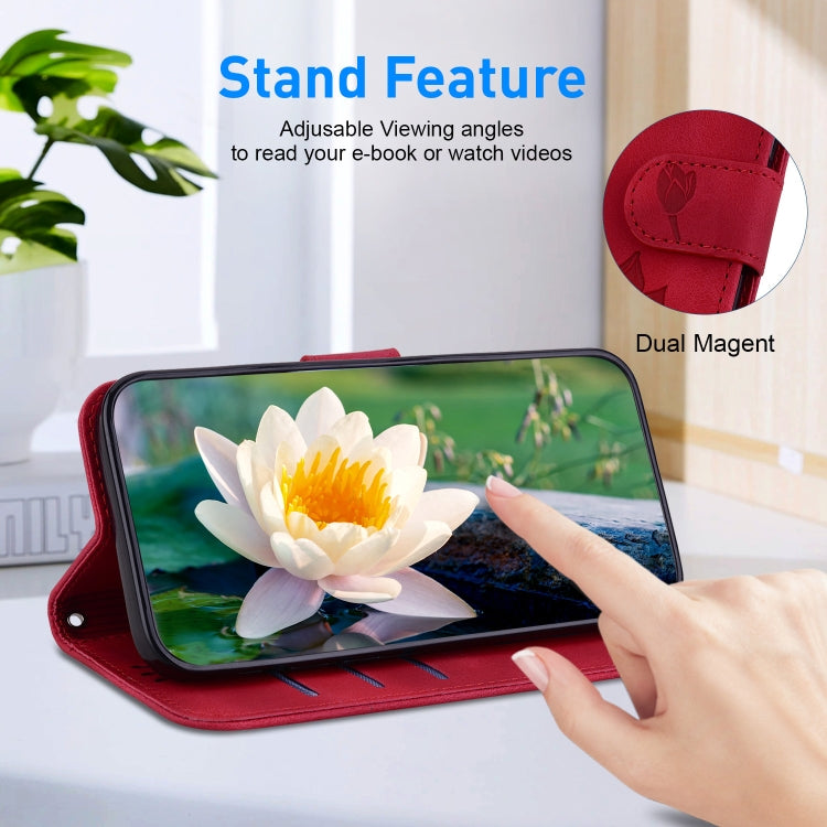 For Google Pixel 9 Pro Lotus Embossed Leather Phone Case(Red) - Google Cases by PMC TechLife | Online Shopping South Africa | PMC TechLife | Buy Now Pay Later Mobicred