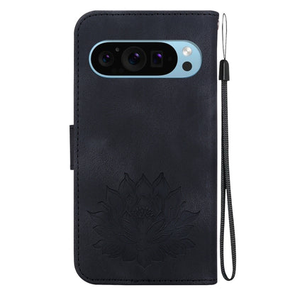 For Google Pixel 9 Pro Lotus Embossed Leather Phone Case(Black) - Google Cases by PMC Jewellery | Online Shopping South Africa | PMC Jewellery | Buy Now Pay Later Mobicred