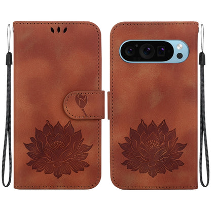 For Google Pixel 9 Lotus Embossed Leather Phone Case(Brown) - Google Cases by PMC Jewellery | Online Shopping South Africa | PMC Jewellery | Buy Now Pay Later Mobicred