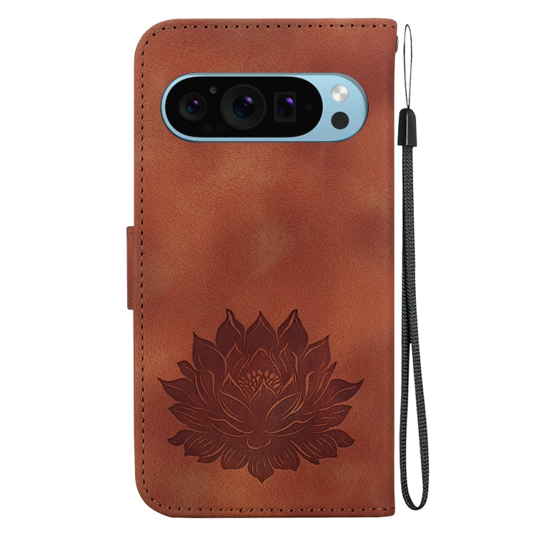 For Google Pixel 9 Lotus Embossed Leather Phone Case(Brown) - Google Cases by PMC TechLife | Online Shopping South Africa | PMC TechLife | Buy Now Pay Later Mobicred