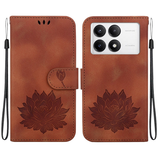 For Redmi K70 / K70 Pro Lotus Embossed Leather Phone Case(Brown) - K70 Cases by PMC Jewellery | Online Shopping South Africa | PMC Jewellery | Buy Now Pay Later Mobicred