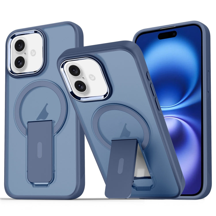 For iPhone 16 Acrylic Hybrid TPU MagSafe Holder Phone Case(Dark Blue) - iPhone 16 Cases by PMC Jewellery | Online Shopping South Africa | PMC Jewellery | Buy Now Pay Later Mobicred