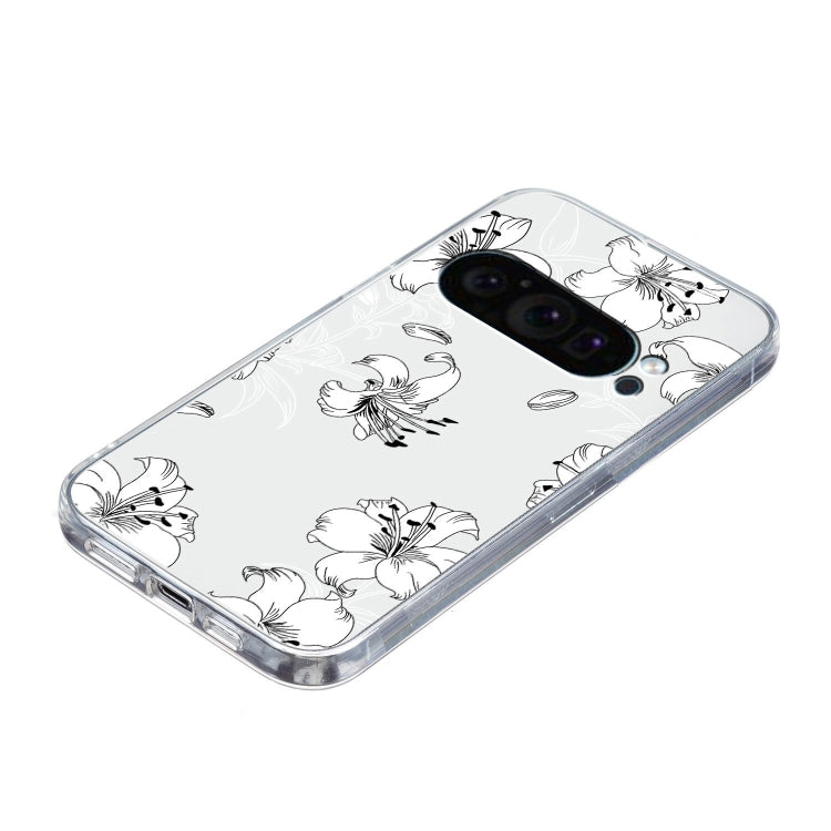 For Google Pixel 9 Colored Drawing Pattern Transparent TPU Phone Case(White Flower) - Google Cases by PMC TechLife | Online Shopping South Africa | PMC TechLife | Buy Now Pay Later Mobicred