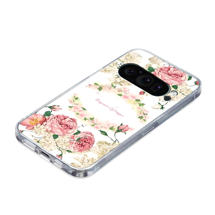 For Google Pixel 9 Colored Drawing Pattern Transparent TPU Phone Case(Rose) - Google Cases by PMC TechLife | Online Shopping South Africa | PMC TechLife | Buy Now Pay Later Mobicred