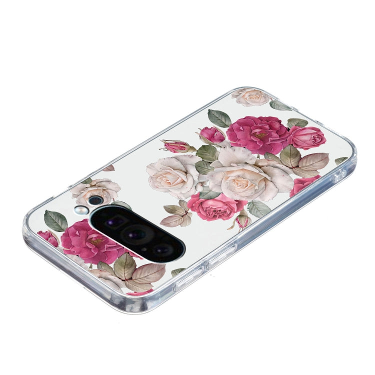 For Google Pixel 9 Colored Drawing Pattern Transparent TPU Phone Case(Peony) - Google Cases by PMC TechLife | Online Shopping South Africa | PMC TechLife | Buy Now Pay Later Mobicred