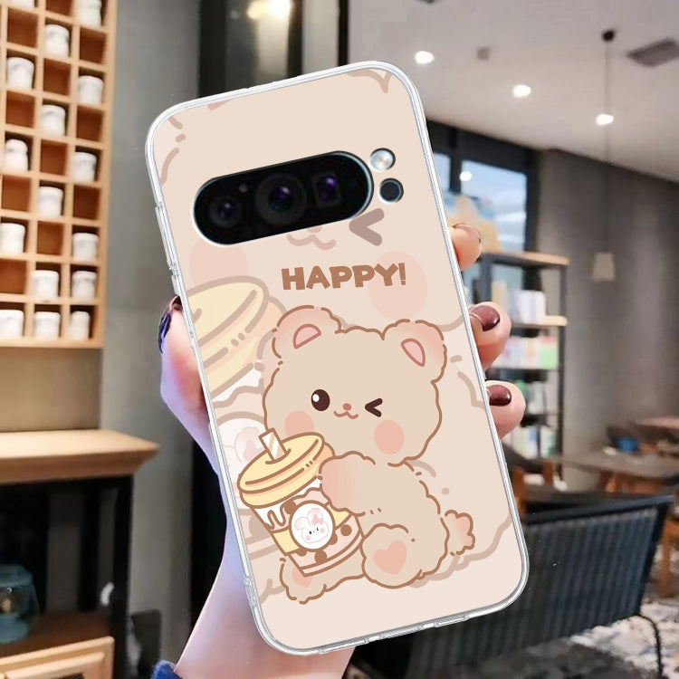 For Google Pixel 9 Colored Drawing Pattern Transparent TPU Phone Case(Bear) - Google Cases by PMC TechLife | Online Shopping South Africa | PMC TechLife | Buy Now Pay Later Mobicred