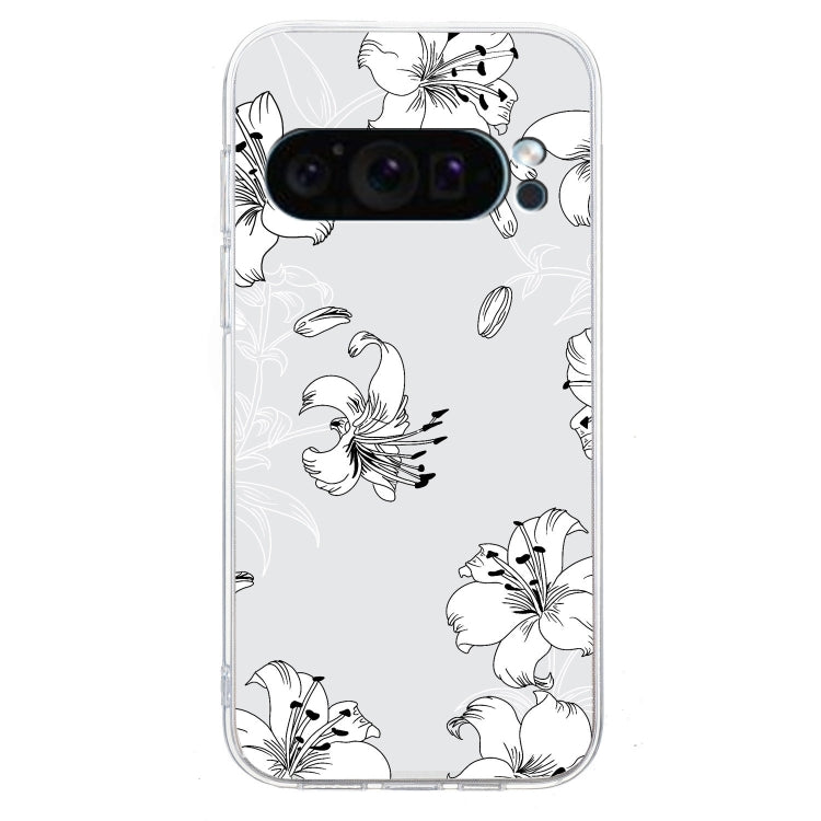 For Google Pixel 9 Pro Colored Drawing Pattern Transparent TPU Phone Case(White Flower) - Google Cases by PMC TechLife | Online Shopping South Africa | PMC TechLife | Buy Now Pay Later Mobicred