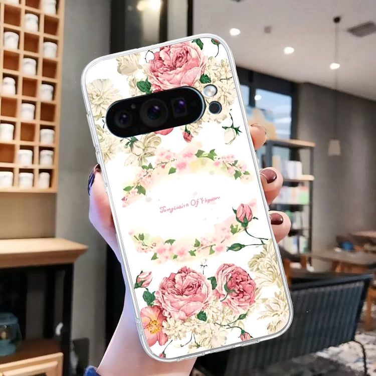 For Google Pixel 9 Pro Colored Drawing Pattern Transparent TPU Phone Case(Rose) - Google Cases by PMC TechLife | Online Shopping South Africa | PMC TechLife | Buy Now Pay Later Mobicred