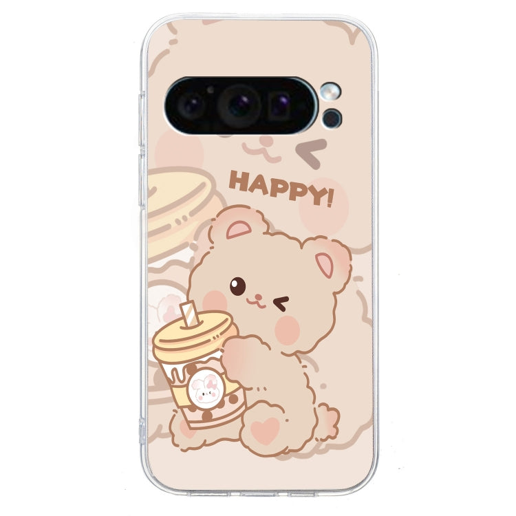 For Google Pixel 9 Pro Colored Drawing Pattern Transparent TPU Phone Case(Bear) - Google Cases by PMC TechLife | Online Shopping South Africa | PMC TechLife | Buy Now Pay Later Mobicred