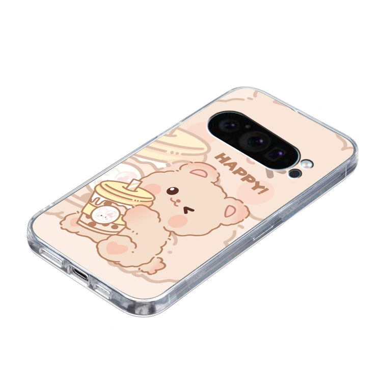 For Google Pixel 9 Pro Colored Drawing Pattern Transparent TPU Phone Case(Bear) - Google Cases by PMC TechLife | Online Shopping South Africa | PMC TechLife | Buy Now Pay Later Mobicred