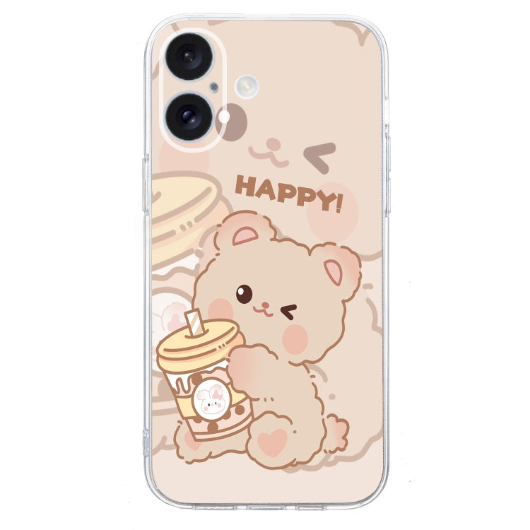 For iPhone 16 Colored Drawing Pattern Transparent TPU Phone Case(Bear) - iPhone 16 Cases by PMC TechLife | Online Shopping South Africa | PMC TechLife | Buy Now Pay Later Mobicred