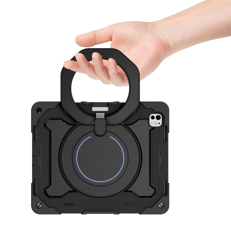For iPad Pro 13 2024 Armor Portable Rotating Ring Holder Silicone Tablet Case with Pen Slot(Black) - iPad Pro 13 2024 Cases by PMC TechLife | Online Shopping South Africa | PMC TechLife | Buy Now Pay Later Mobicred