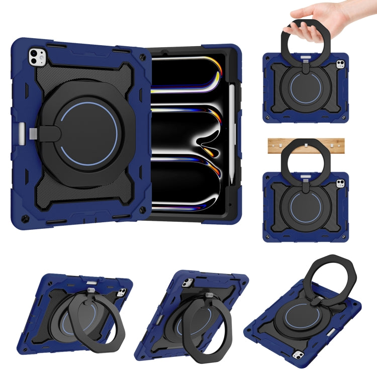 For iPad Pro 13 2024 Armor Portable Rotating Ring Holder Silicone Tablet Case with Pen Slot(Navy Blue) - iPad Pro 13 2024 Cases by PMC Jewellery | Online Shopping South Africa | PMC Jewellery | Buy Now Pay Later Mobicred