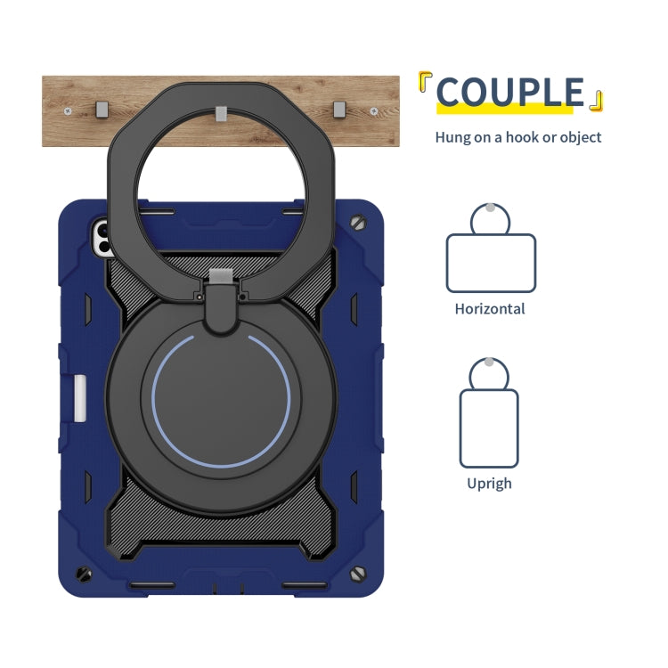 For iPad Pro 13 2024 Armor Portable Rotating Ring Holder Silicone Tablet Case with Pen Slot(Navy Blue) - iPad Pro 13 2024 Cases by PMC TechLife | Online Shopping South Africa | PMC TechLife | Buy Now Pay Later Mobicred