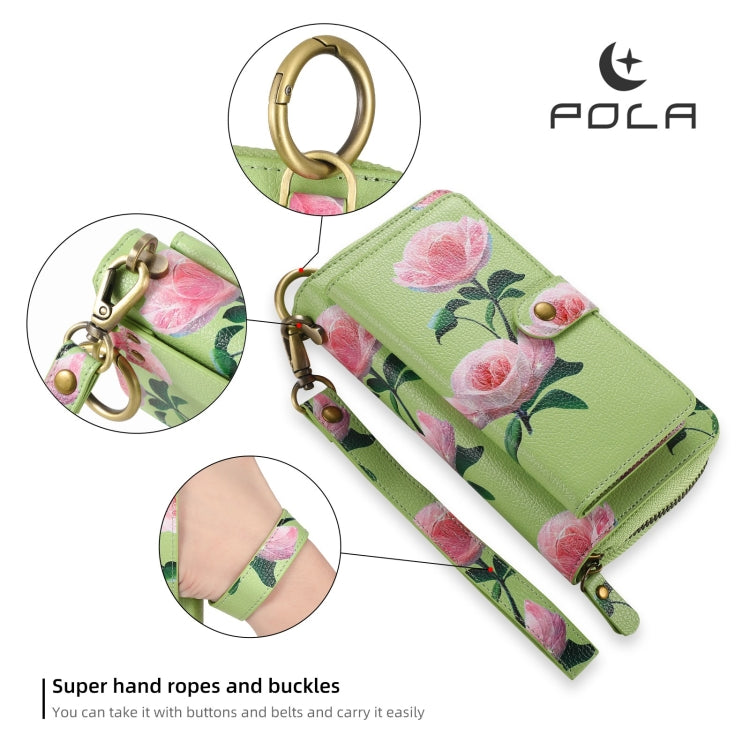 For Samsung Galaxy S24+ 5G POLA Flower Multi-functional Zipper Wallet Leather Phone Case(Green) - free shipping - PMC Jewellery - Order now!