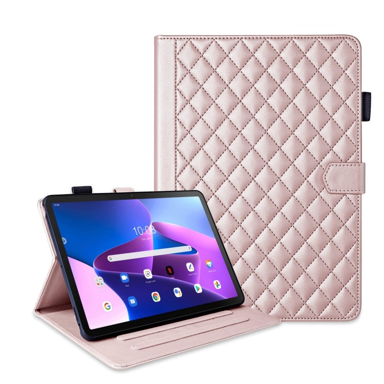 For Lenovo Tab M10 Plus 10.6 3rd Gen Rhombus Lattice Leather Smart Tablet Case(Rose Gold) - Lenovo by PMC TechLife | Online Shopping South Africa | PMC TechLife | Buy Now Pay Later Mobicred