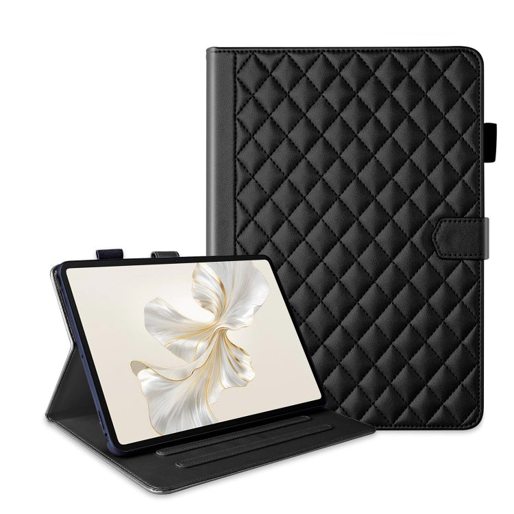 For Honor Pad 9 Rhombus Lattice Leather Tablet Case(Black) - Honor by PMC TechLife | Online Shopping South Africa | PMC TechLife | Buy Now Pay Later Mobicred