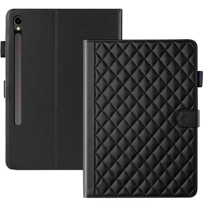 For Samsung Galaxy Tab S9 FE / S9 Rhombus Lattice Leather Tablet Case(Black) - Galaxy Tab S9 FE by PMC Jewellery | Online Shopping South Africa | PMC Jewellery | Buy Now Pay Later Mobicred