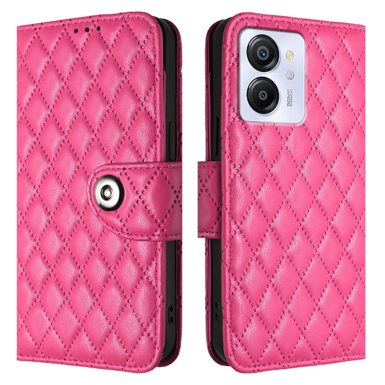 For Blackview Color 8 Rhombic Texture Flip Leather Phone Case with Lanyard(Rose Red) - More Brand by PMC TechLife | Online Shopping South Africa | PMC TechLife | Buy Now Pay Later Mobicred