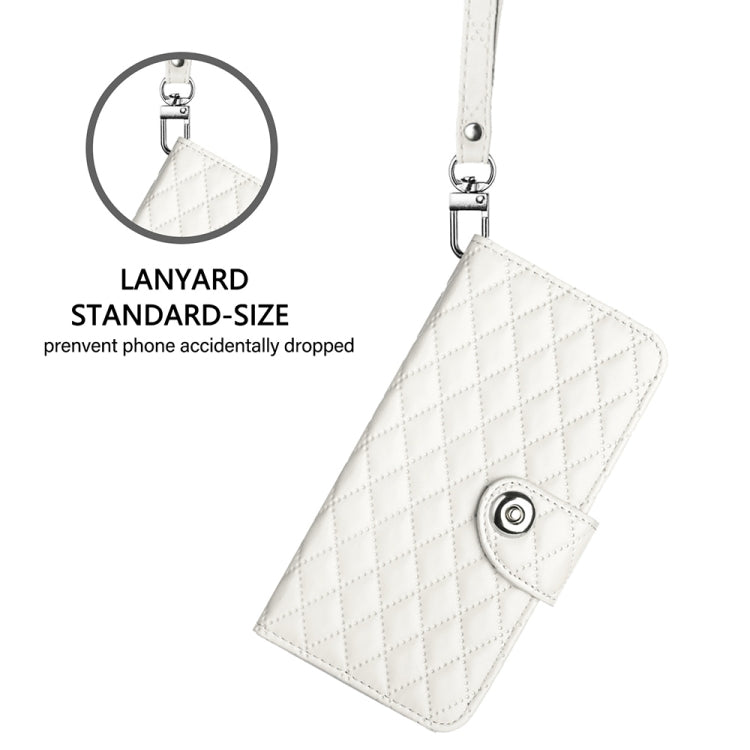 For Blackview Shark 8 Rhombic Texture Flip Leather Phone Case with Lanyard(White) - More Brand by PMC Jewellery | Online Shopping South Africa | PMC Jewellery | Buy Now Pay Later Mobicred
