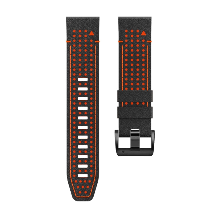 For Garmin Fenix 7X 26mm Dot Hole Silicone Leather Quick Release Watch Band(Black Orange) - Watch Bands by PMc TechLife | Online Shopping South Africa | PMc TechLife | Buy Now Pay Later Mobicred