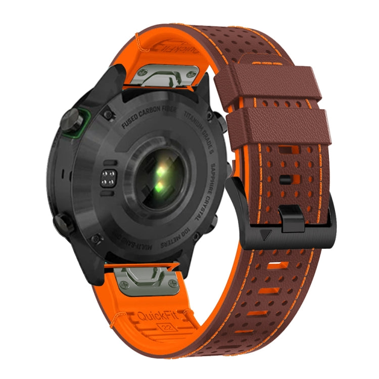 For Garmin Fenix 7X 26mm Dot Hole Silicone Leather Quick Release Watch Band(Coffee Orange) - free shipping - PMc TechLife - Order now!