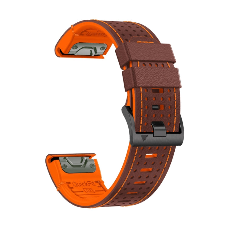 For Garmin Fenix 7X 26mm Dot Hole Silicone Leather Quick Release Watch Band(Coffee Orange) - free shipping - PMc TechLife - Order now!