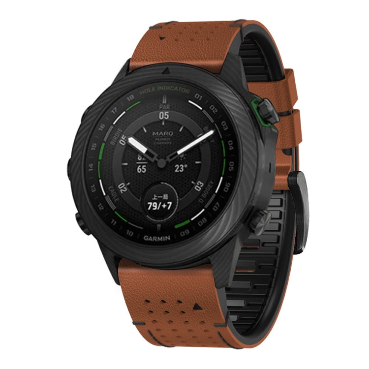 For Garmin Fenix 7X 26mm Dot Hole Silicone Leather Quick Release Watch Band(Brown Black) - free shipping - PMc TechLife - Order now!