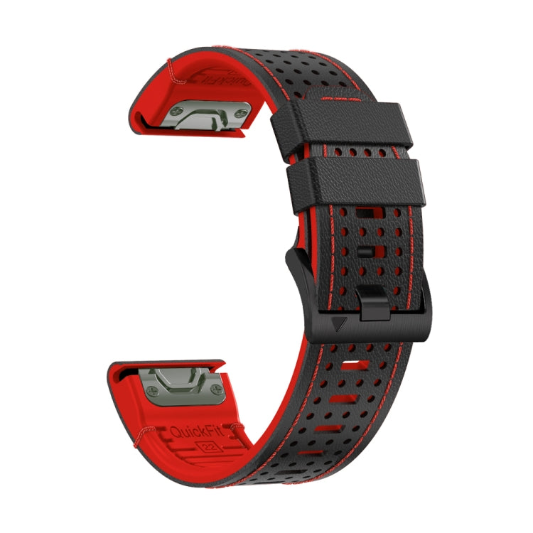 For Garmin Fenix 7 22mm Dot Hole Silicone Leather Quick Release Watch Band(Black Red) - free shipping - PMc TechLife - Order now!