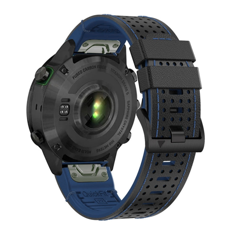 For Garmin Fenix 7 22mm Dot Hole Silicone Leather Quick Release Watch Band(Black Blue) - free shipping - PMc TechLife - Order now!