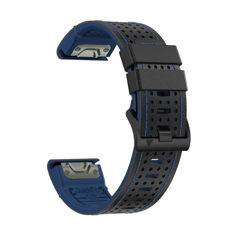 For Garmin Fenix 7 22mm Dot Hole Silicone Leather Quick Release Watch Band(Black Blue) - free shipping - PMc TechLife - Order now!