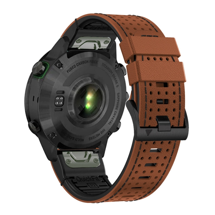 For Garmin Fenix 7 22mm Dot Hole Silicone Leather Quick Release Watch Band(Brown Black) - free shipping - PMc TechLife - Order now!