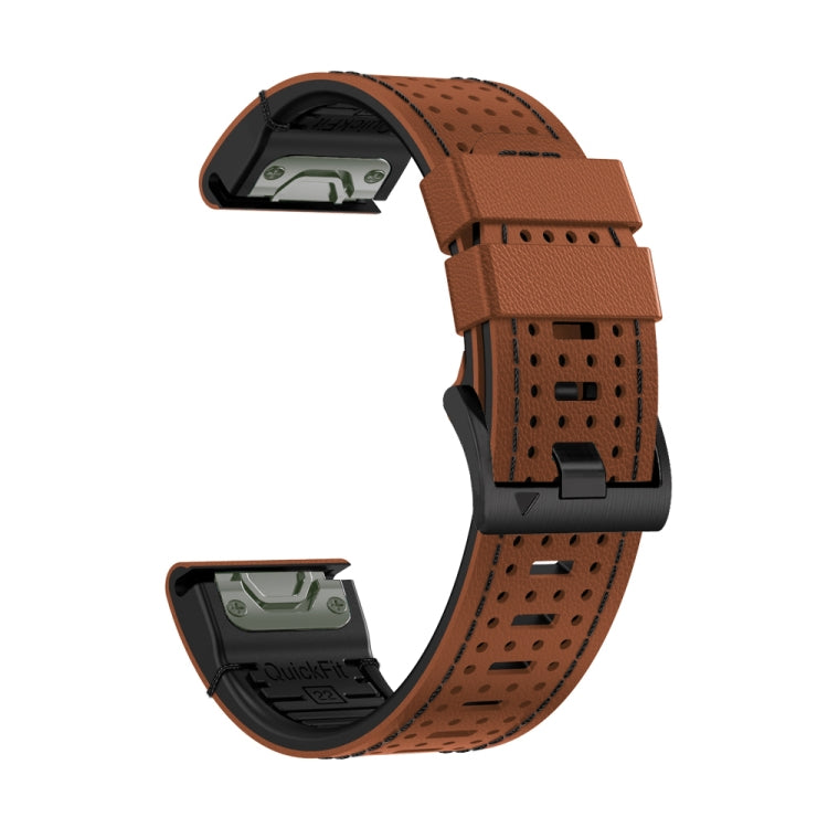 For Garmin Fenix 7 22mm Dot Hole Silicone Leather Quick Release Watch Band(Brown Black) - free shipping - PMc TechLife - Order now!