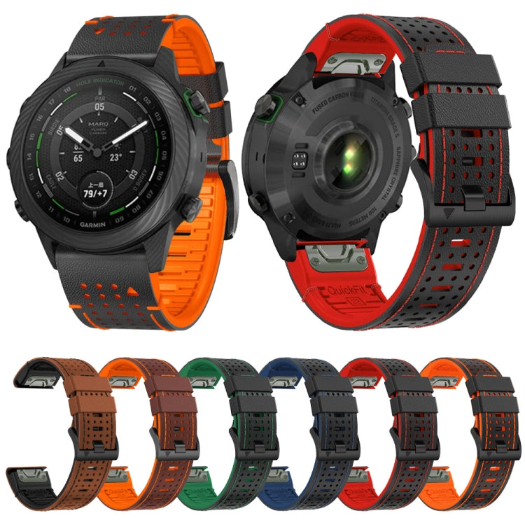 For Garmin Fenix 7 22mm Dot Hole Silicone Leather Quick Release Watch Band(Brown Black) - free shipping - PMc TechLife - Order now!