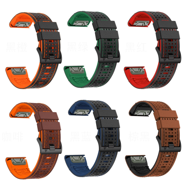 For Garmin Fenix 7 22mm Dot Hole Silicone Leather Quick Release Watch Band(Brown Black) - free shipping - PMc TechLife - Order now!