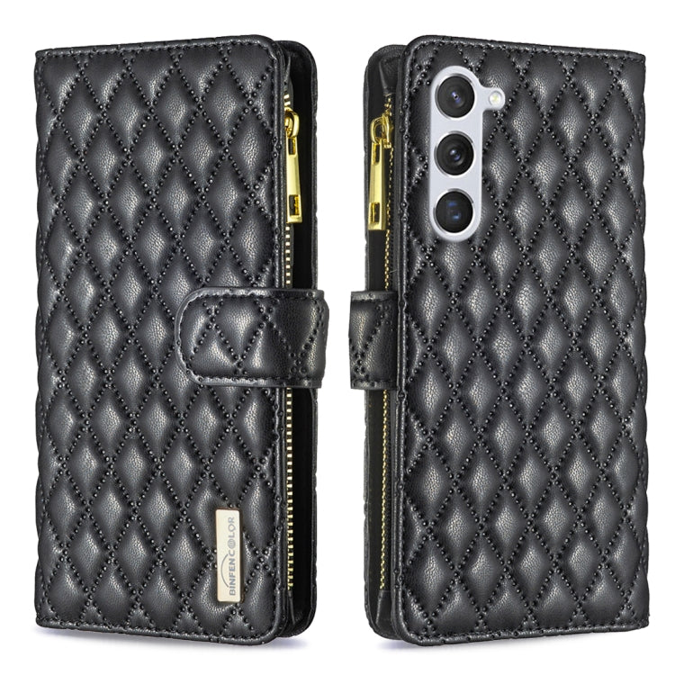 For Samsung Galaxy S25 5G Diamond Lattice Zipper Wallet Leather Flip Phone Case(Black) - Galaxy S25 5G Cases by PMC TechLife | Online Shopping South Africa | PMC TechLife | Buy Now Pay Later Mobicred