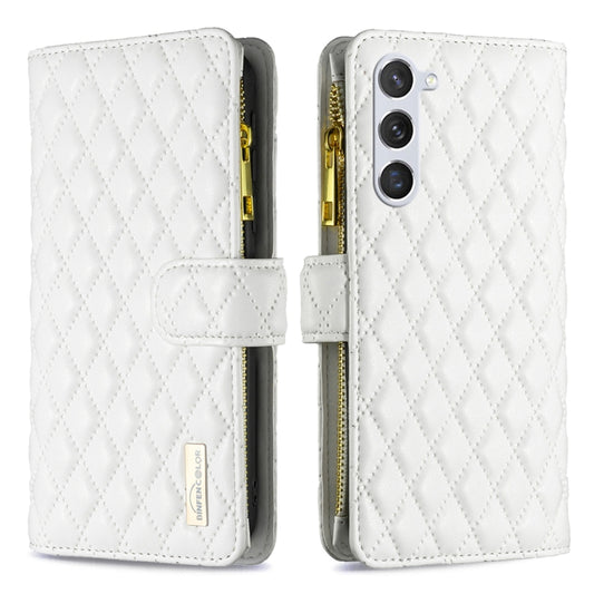 For Samsung Galaxy S25+ 5G Diamond Lattice Zipper Wallet Leather Flip Phone Case(White) - Galaxy S25+ 5G Cases by PMC Jewellery | Online Shopping South Africa | PMC Jewellery | Buy Now Pay Later Mobicred