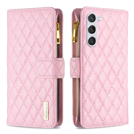 For Samsung Galaxy S25+ 5G Diamond Lattice Zipper Wallet Leather Flip Phone Case(Pink) - Galaxy S25+ 5G Cases by PMC Jewellery | Online Shopping South Africa | PMC Jewellery | Buy Now Pay Later Mobicred