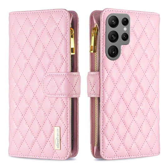 For Samsung Galaxy S25 Ultra 5G Diamond Lattice Zipper Wallet Leather Flip Phone Case(Pink) - Galaxy S25 Ultra 5G Cases by PMC Jewellery | Online Shopping South Africa | PMC Jewellery | Buy Now Pay Later Mobicred