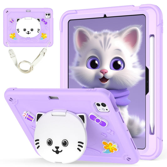 For iPad Pro 11 2024 Cat Holder Silicone Hybrid PC Tablet Case with Strap(Purple) - iPad Pro 11 2024 Cases by PMC Jewellery | Online Shopping South Africa | PMC Jewellery | Buy Now Pay Later Mobicred