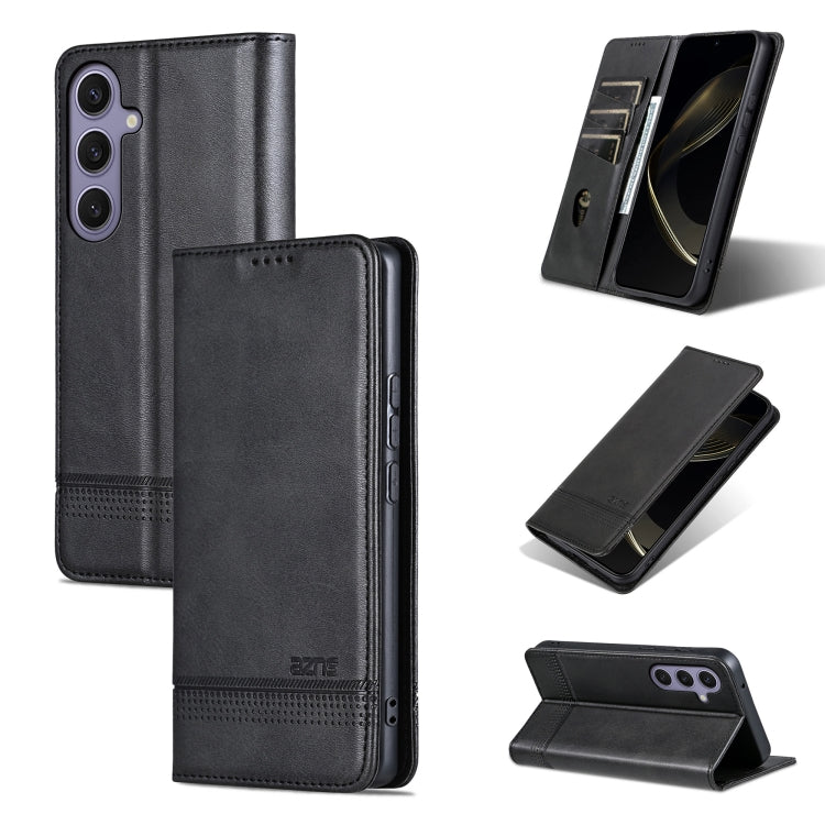 For Samsung Galaxy S25+ 5G AZNS Magnetic Calf Texture Flip Leather Phone Case(Black) - free shipping - PMC Jewellery - Order now!