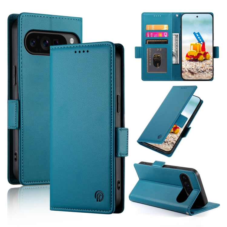 For Google Pixel 9 Pro Side Buckle Magnetic Frosted Leather Phone Case(Blue) - Google Cases by PMC Jewellery | Online Shopping South Africa | PMC Jewellery | Buy Now Pay Later Mobicred