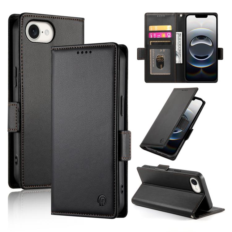 For iPhone 16e Side Buckle Magnetic Frosted Leather Phone Case(Black) - iPhone 16e Cases by PMC TechLife | Online Shopping South Africa | PMC TechLife | Buy Now Pay Later Mobicred