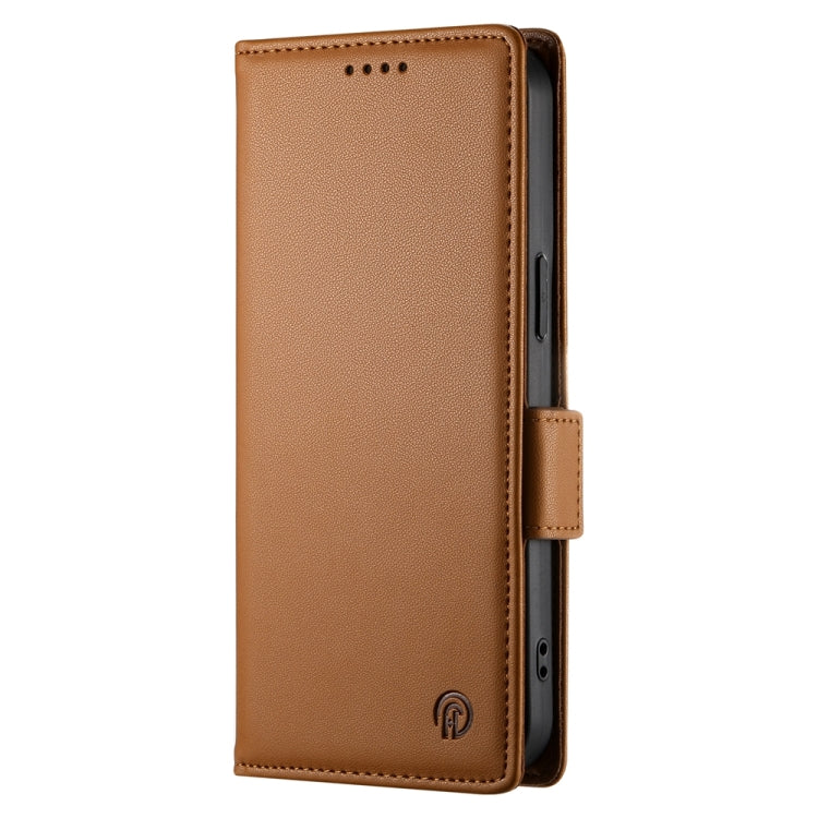 For iPhone 16 Side Buckle Magnetic Frosted Leather Phone Case(Brown) - iPhone 16 Cases by PMC TechLife | Online Shopping South Africa | PMC TechLife | Buy Now Pay Later Mobicred