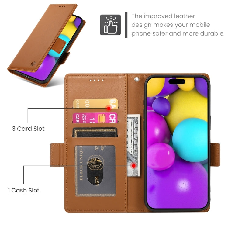 For iPhone 16 Side Buckle Magnetic Frosted Leather Phone Case(Brown) - iPhone 16 Cases by PMC TechLife | Online Shopping South Africa | PMC TechLife | Buy Now Pay Later Mobicred