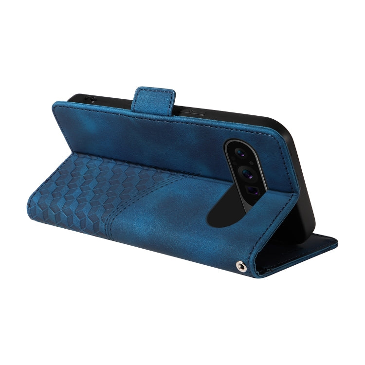 For Google Pixel 9 Pro XL Embossed Rhombus Starry Leather Phone Case(Blue) - Google Cases by PMC TechLife | Online Shopping South Africa | PMC TechLife | Buy Now Pay Later Mobicred